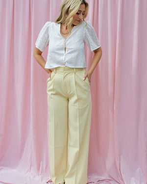 PERFECT PASTEL YELLOW HIGH-WAISTED TROUSERS PERFECT PASTEL YELLOW HIGH-WAISTED TROUSERS