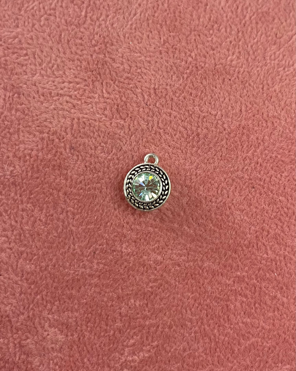 Turquoise Crystal Circle Silver Charm