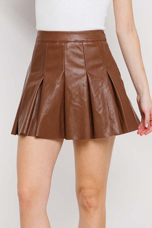 EMBER BROWN PLEATHER PLEATED SKORT EMBER BROWN PLEATHER PLEATED SKORT