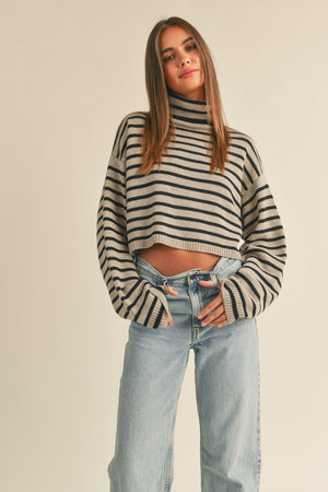STEVIE STRIPED TURTLE NECK CROP SEWATER TOP STEVIE STRIPED TURTLE NECK CROP SEWATER TOP