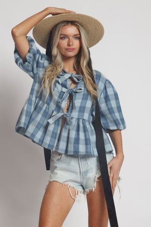 CINDY PLAID TIE FRONT TOP CINDY PLAID TIE FRONT TOP