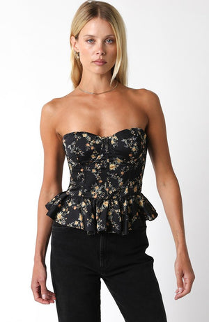 MARIGOLD FLORAL PEPLUM SLEEVELESS CORSET MARIGOLD FLORAL PEPLUM SLEEVELESS CORSET