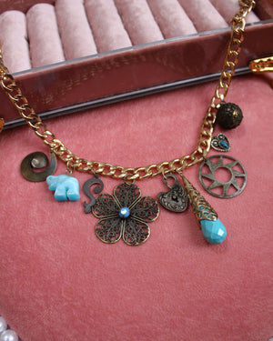 Totally Turquoise Gold Vintage Charm Necklace Totally Turquoise Gold Vintage Charm Necklace