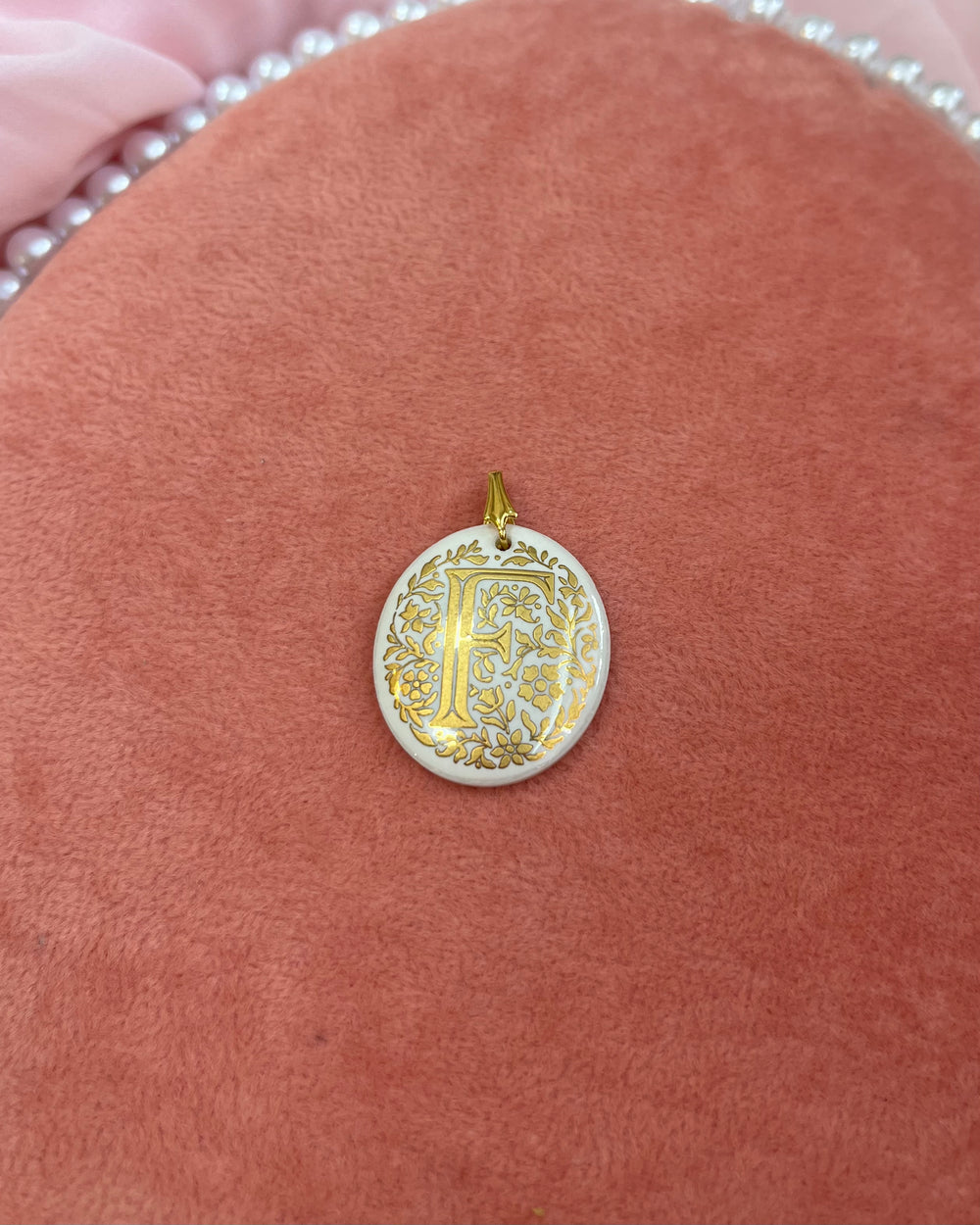 F Initial White & Gold Charm