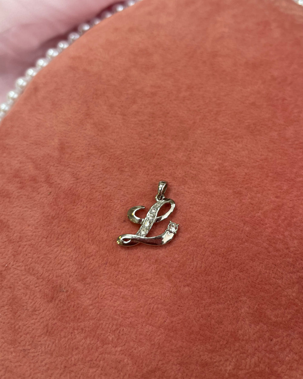 Initial L Crystals Silver Charm