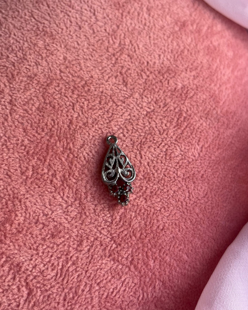 Ruby Crystals Dark Silver Charm