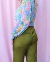 Load image into Gallery viewer, CELINE AVOCADO SATIN HIGH-WAISTED PANTS
