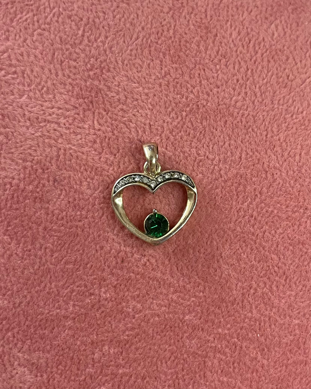 Green Crystal Heart Gold Charm