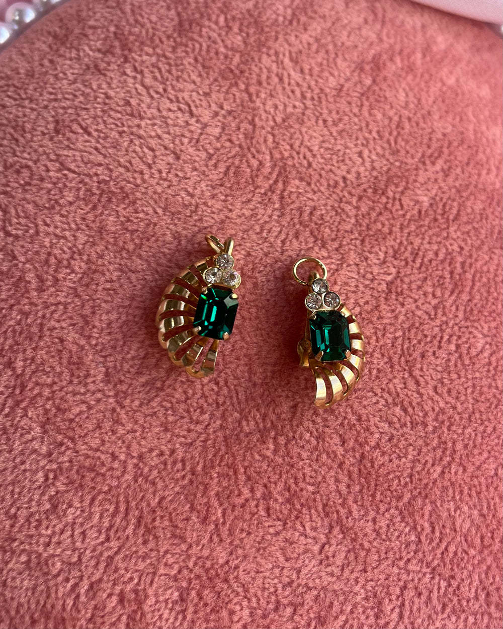 Emerald Square Gem Gold Semi-Circle Charm