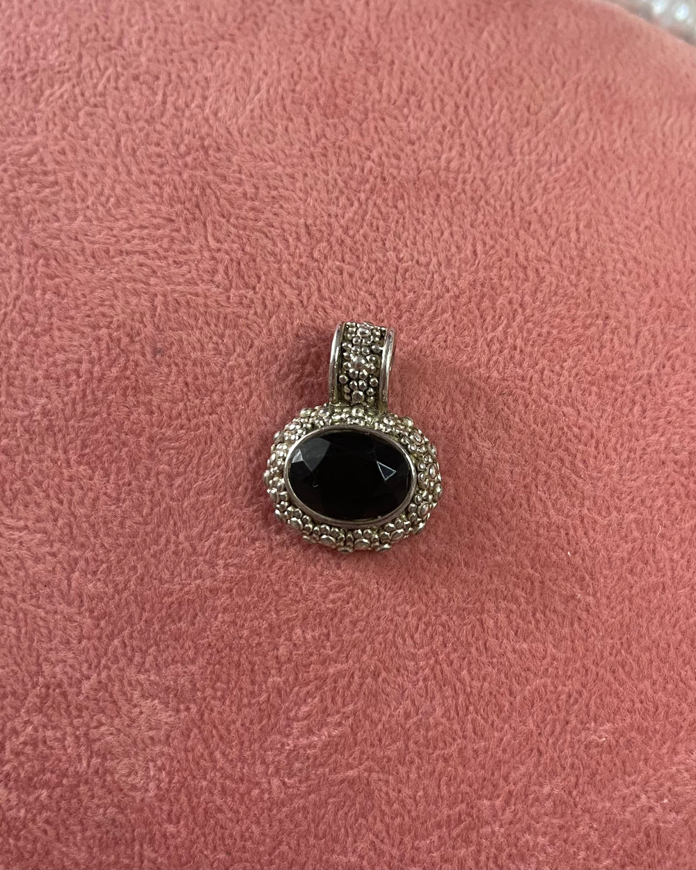 Black Oval Crystal Silver Charm