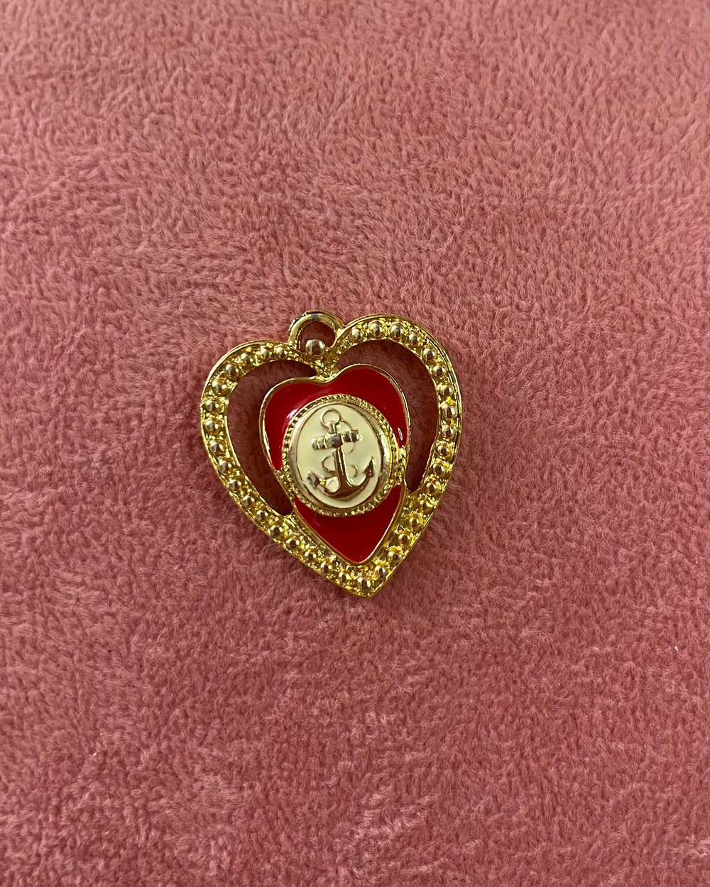 Anchor Red Heart Gold Charm