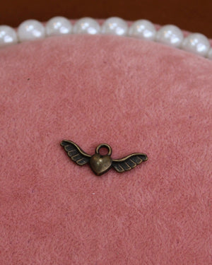 Flying Antique Gold Heart With Wings Charm Flying Antique Gold Heart With Wings Charm