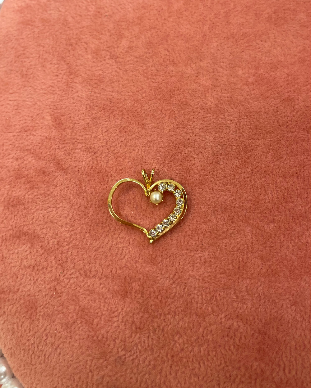 Gold Heart With Crystals & Pearl Charm