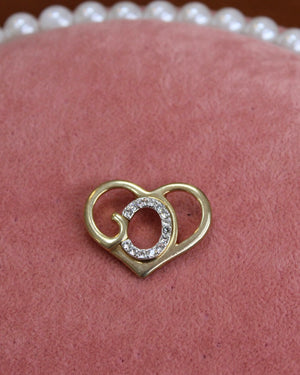Gold Heart With Crystal  Backwards C Charm Gold Heart With Crystal  Backwards C Charm