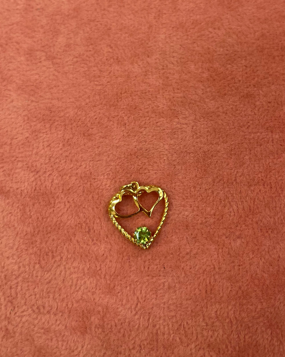 Gold Heart with Green Crystal Charm