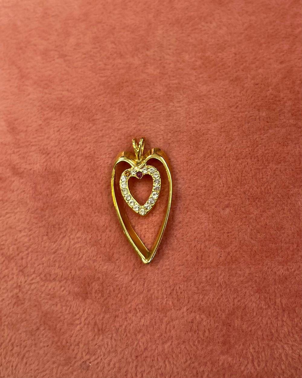 Long Gold Heart With Small Crystal Heart Charm