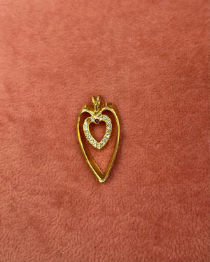 Long Gold Heart With Small Crystal Heart Charm Long Gold Heart With Small Crystal Heart Charm