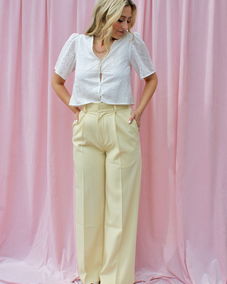 PERFECT PASTEL YELLOW HIGH-WAISTED TROUSERS
