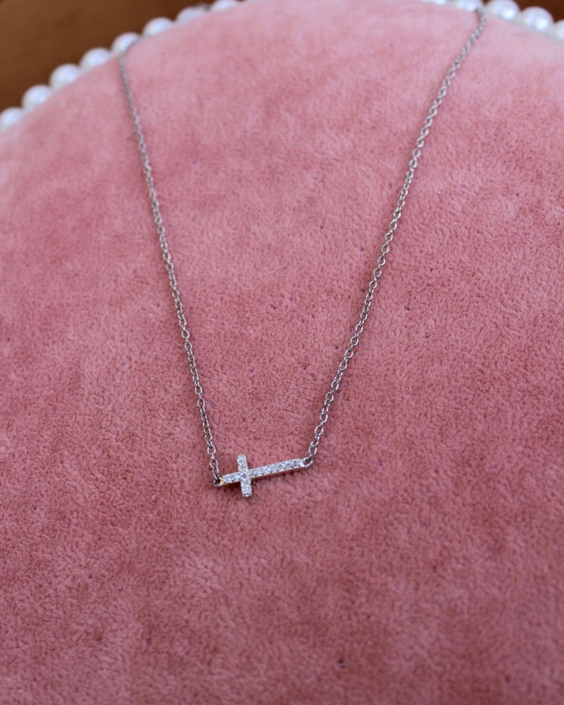 Crystals Cross Silver Necklace