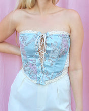 Load image into Gallery viewer, JOCELYN LACE UP BLUE FLORAL CORSET
