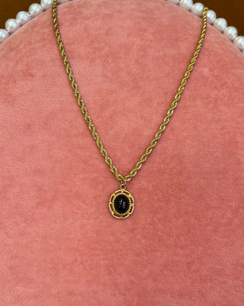 Black Oval Gold Necklace