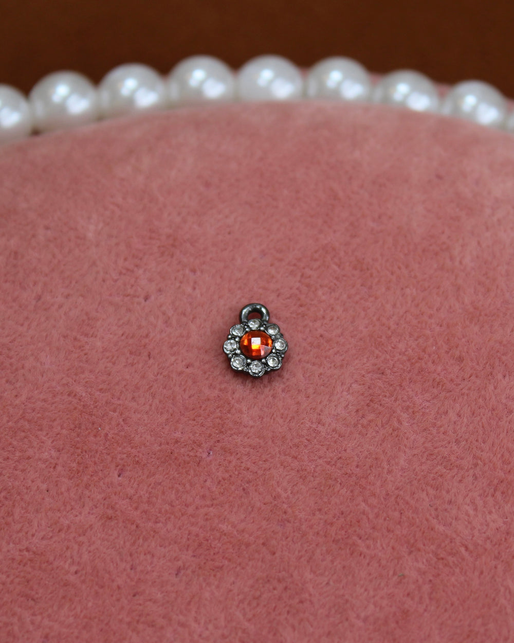 Silver Orange Flower Crystal Charm