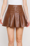 EMBER BROWN PLEATHER PLEATED SKORT