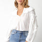 JEN WHITE WOVEN LONG-SLEEVE TOP