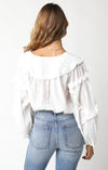 JEN WHITE WOVEN LONG-SLEEVE TOP