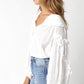 JEN WHITE WOVEN LONG-SLEEVE TOP