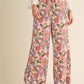 VENUS PINK FLORAL SATIN HIGH-WAISTED PANTS