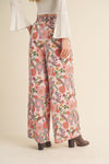 VENUS PINK FLORAL SATIN HIGH-WAISTED PANTS