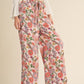 VENUS PINK FLORAL SATIN HIGH-WAISTED PANTS