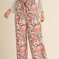 VENUS PINK FLORAL SATIN HIGH-WAISTED PANTS