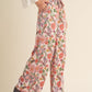 VENUS PINK FLORAL SATIN HIGH-WAISTED PANTS