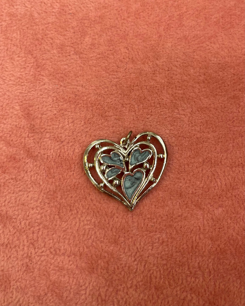 Silver Heart With Blue Hearts Inside Charm