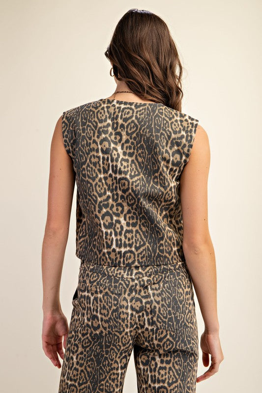 AMANDA LEOPARD PRINT TIE FRONT VEST