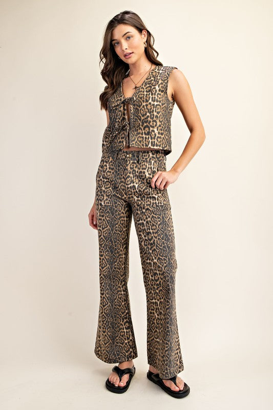 AMANDA LEOPARD PRINT TIE FRONT VEST