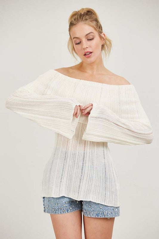 WINNIE WHITE OFF THE SHOULDER LONG-SLEEVE TOP