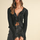 FEARLESS BLACK RUFFLED RIBBED LONG-SLEEVE TIE-FRONT TOP