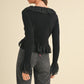 FEARLESS BLACK RUFFLED RIBBED LONG-SLEEVE TIE-FRONT TOP