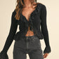 FEARLESS BLACK RUFFLED RIBBED LONG-SLEEVE TIE-FRONT TOP