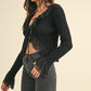 FEARLESS BLACK RUFFLED RIBBED LONG-SLEEVE TIE-FRONT TOP