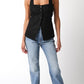 BLAIR BLACK LINEN A-LINE BUTTON TOP