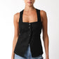 BLAIR BLACK LINEN A-LINE BUTTON TOP