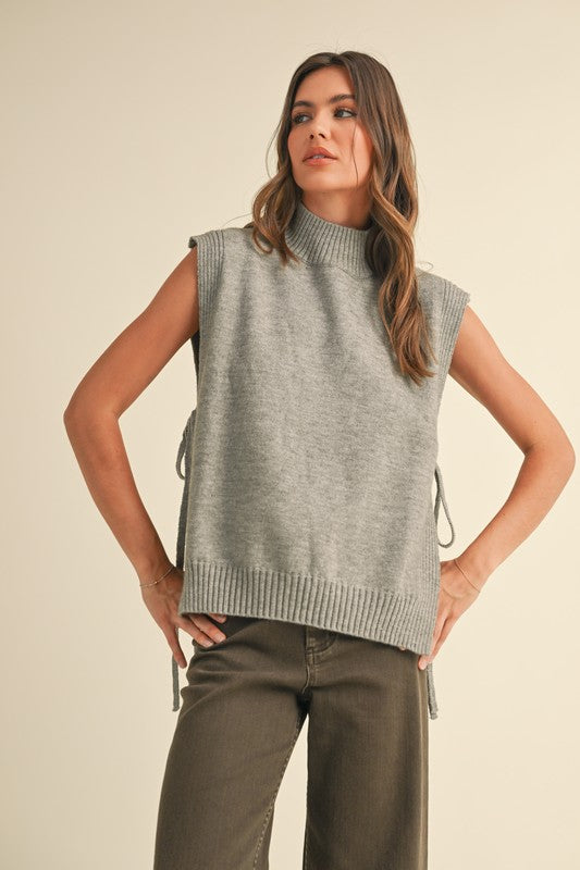 JUPITAR MOCK NECK SIDE TIED SWEATER VEST