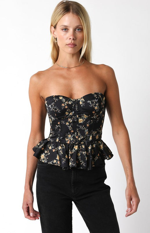 MARIGOLD FLORAL PEPLUM SLEEVELESS CORSET