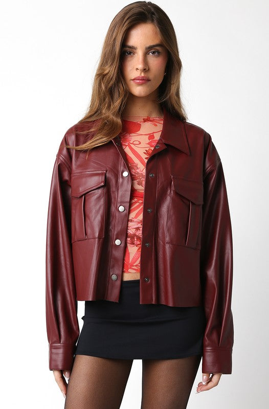 BELLA BURGUNDY PLEATHER JACKET