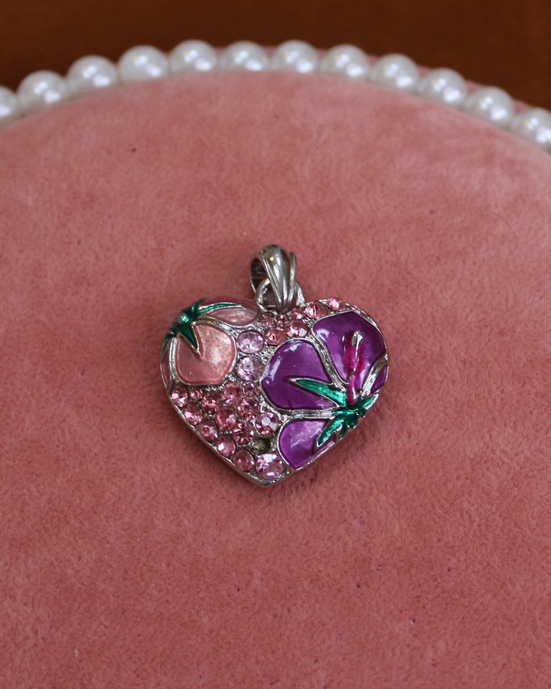 Aloha Colorful Floral Crystal Heart Charm