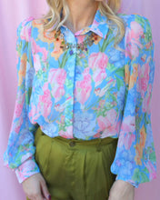 Load image into Gallery viewer, JANICE BLUE SHEER FLORAL BUTTON-UP TOP
